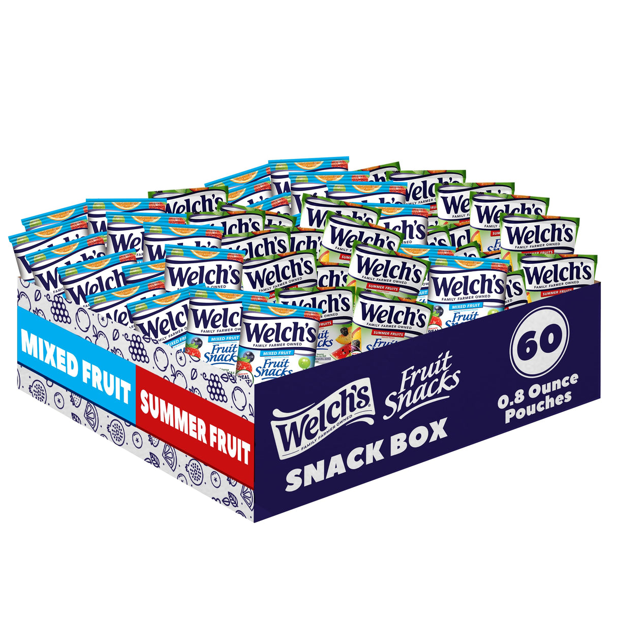 Welch's Fruit Snacks, Mixed Fruit & Summer Fruits Variety Pack, Great for School Lunches, Bulk Pack, Individual Single Serve Bags, 0.8 oz (Pack of 60)