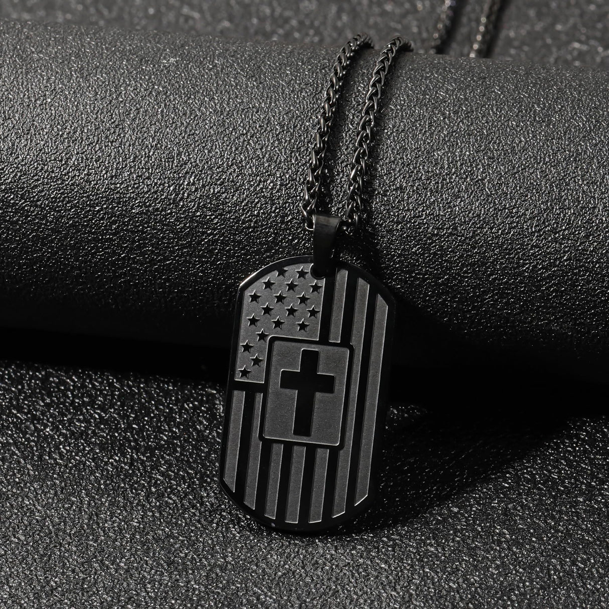 MYDIY Dog Tag Necklace for Men Cross Necklace Military Dog Tag Chains Mens God Jesus Jewelry American Flag Stainless Steel Scripture Cross Necklaces for Men Best Christian Gifts for Mens