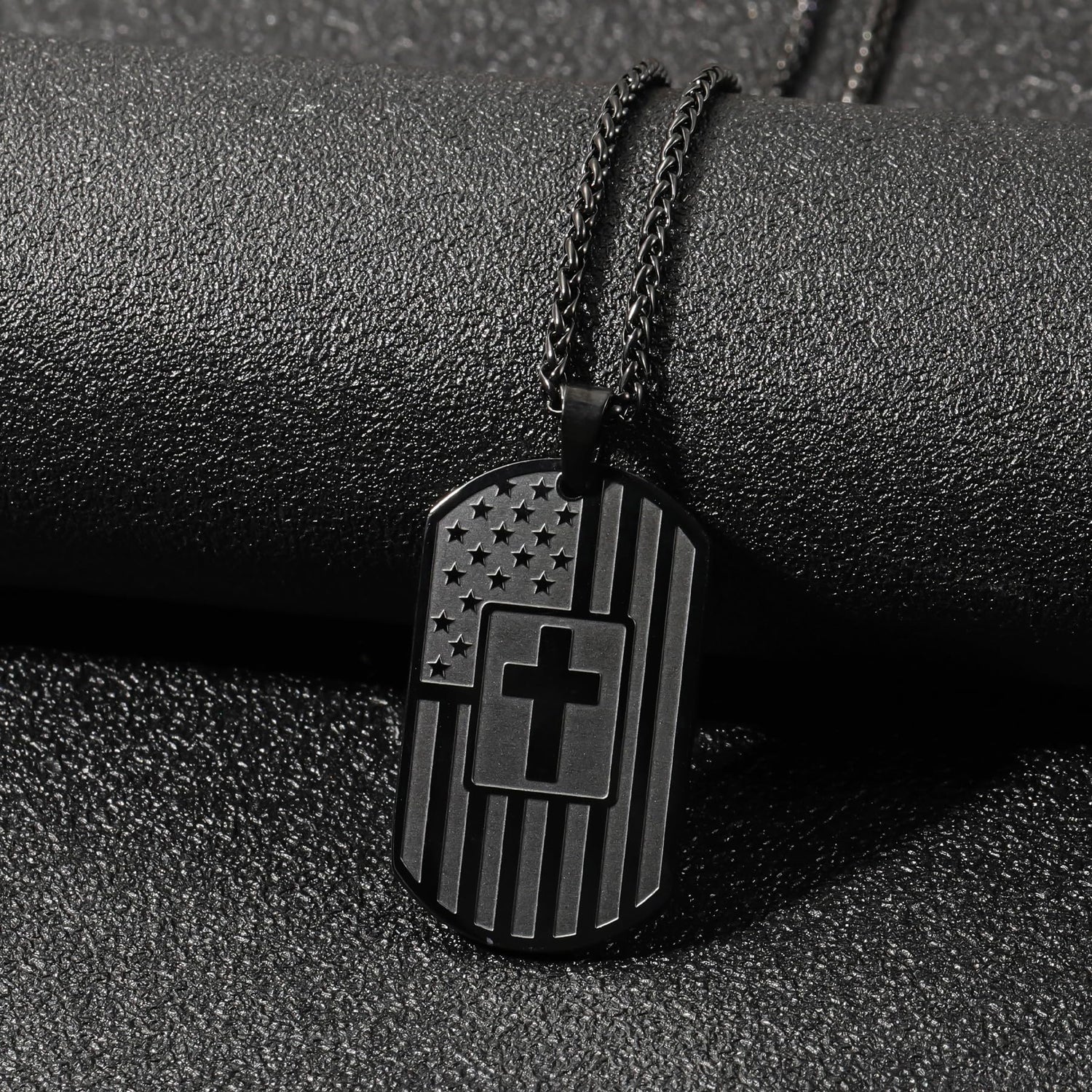 MYDIY Dog Tag Necklace for Men Cross Necklace Military Dog Tag Chains Mens God Jesus Jewelry American Flag Stainless Steel Scripture Cross Necklaces for Men Best Christian Gifts for Mens
