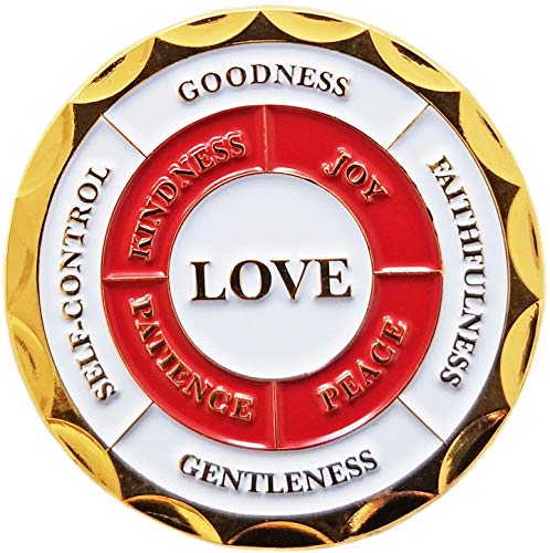 Fruit of The Spirit, Memory Verse Tokens for Bible Studies & Sunday School, Love Joy Peace, Gold-Color Plated Scripture Challenge Coin, Galatians 5:22-23 Gift