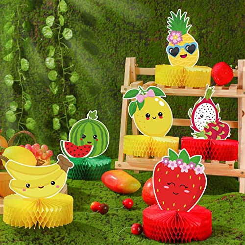 9 Pcs Twotti Fruit Honeycomb Centerpieces Hawaiian Summer Fruit Table Toppers Tropical Fruit Party Decorations Include Watermelon Pineapple Strawberry, Lemon for Hawaiian Luau Fruit Themed Party