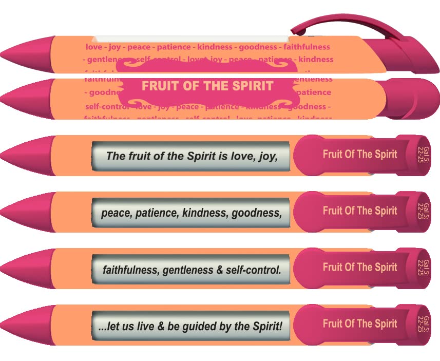 Greeting Pen "Fruit of the Spirit" Scripture Pens, Scripture Verses with Rotating Messages, 6 Pen Set (36049)