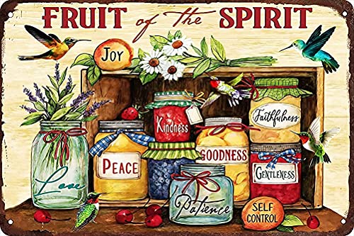 Eeypy Vintage Tin Sign Fruit of The Spirit Peace Kindness Retro Metal Signs,for Garage Family Bar Cafe Room Bathroom Art Wall Decor Poster 8x12 inch