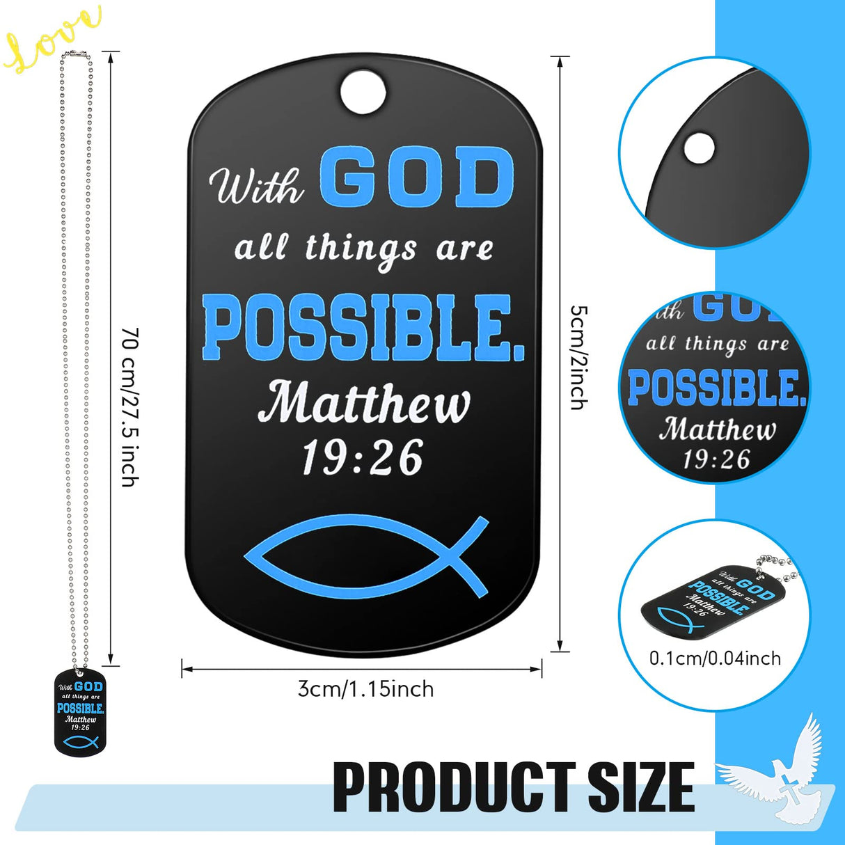 Yaomiao 20 Pieces Christian Religious Dog Tag Necklaces with Bible Verses Scripture Dog Tags Necklaces Stainless Steel Cross Necklace Bible Verse Inspirational Gift with Chain for Men Women Boys