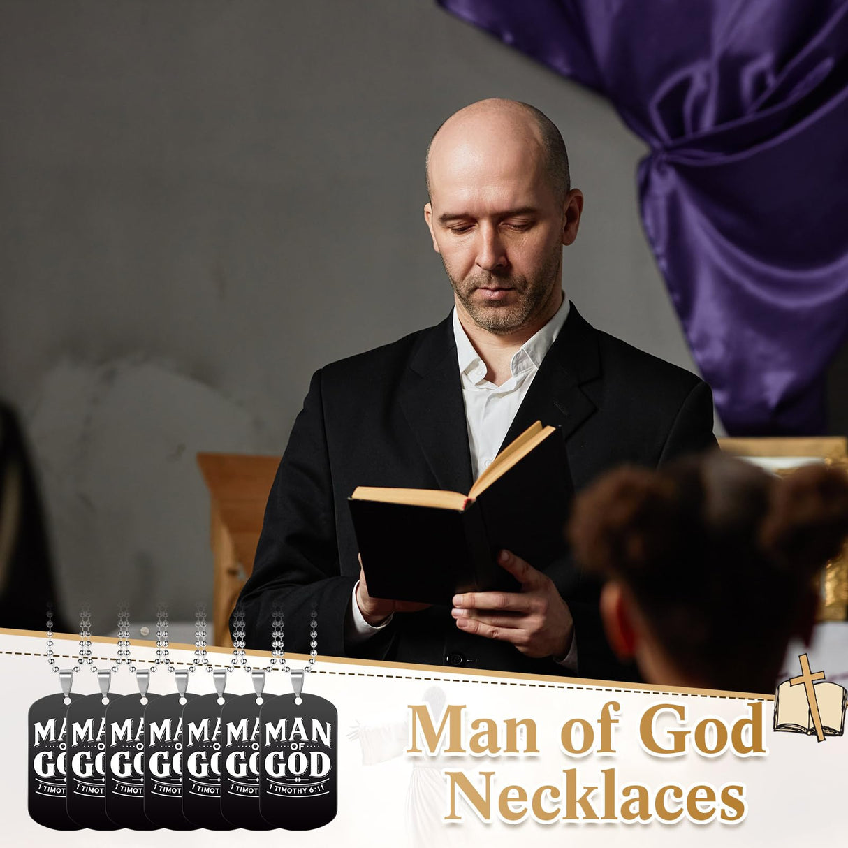 30 Pcs Father's Day Gift Man of God Christian Dog Tag Bible Verses Dog Tag Necklace Religious Stainless Steel Necklace with Chain for Church Dad Pastors Sunday School Inspirational Gift