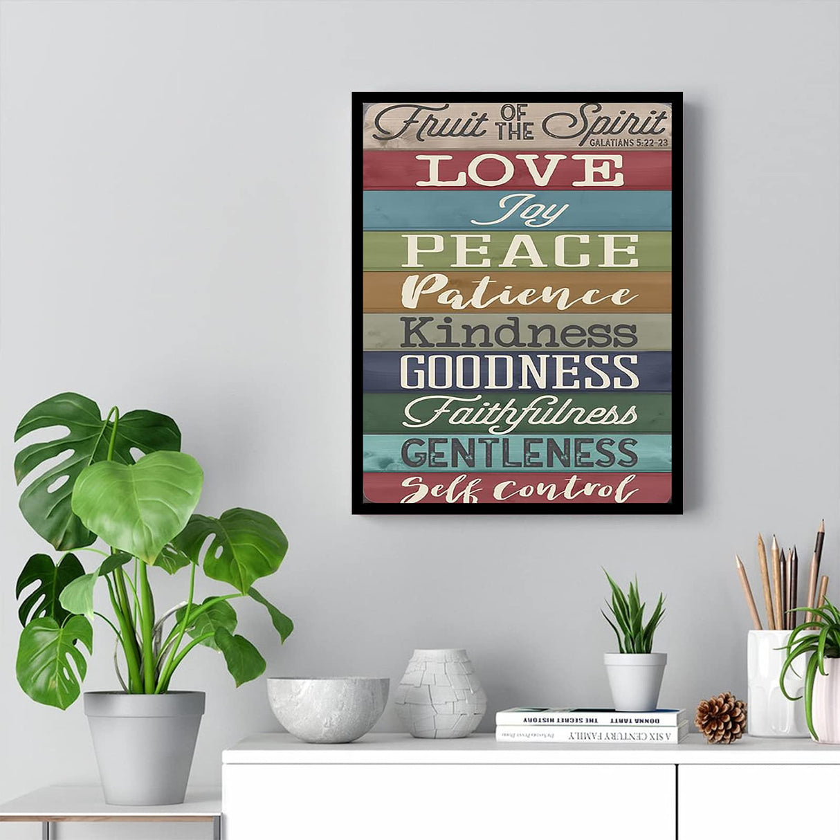 Canvas Wall Art Fruit Of The Spirit Bible Verse Sign,Galatians 5:22-23 Christian Decor Painting Print Wall Art Modern Home Art Decoration Stretched And Framed Ready To Hang 8"X10"