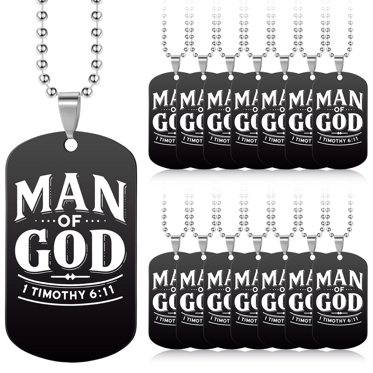 30 Pcs Father's Day Gift Man of God Christian Dog Tag Bible Verses Dog Tag Necklace Religious Stainless Steel Necklace with Chain for Church Dad Pastors Sunday School Inspirational Gift