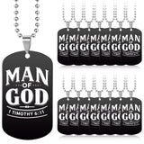 30 Pcs Father's Day Gift Man of God Christian Dog Tag Bible Verses Dog Tag Necklace Religious Stainless Steel Necklace with Chain for Church Dad Pastors Sunday School Inspirational Gift
