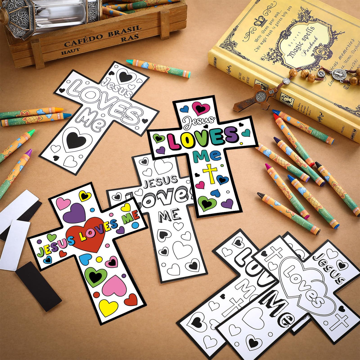 Saysurey 30 Sets Christian Crafts for Kids Religious Sunday School Craft Jesus Loves Me Color Your Own DIY Ornaments for Sunday Classroom Art Party Home Activities