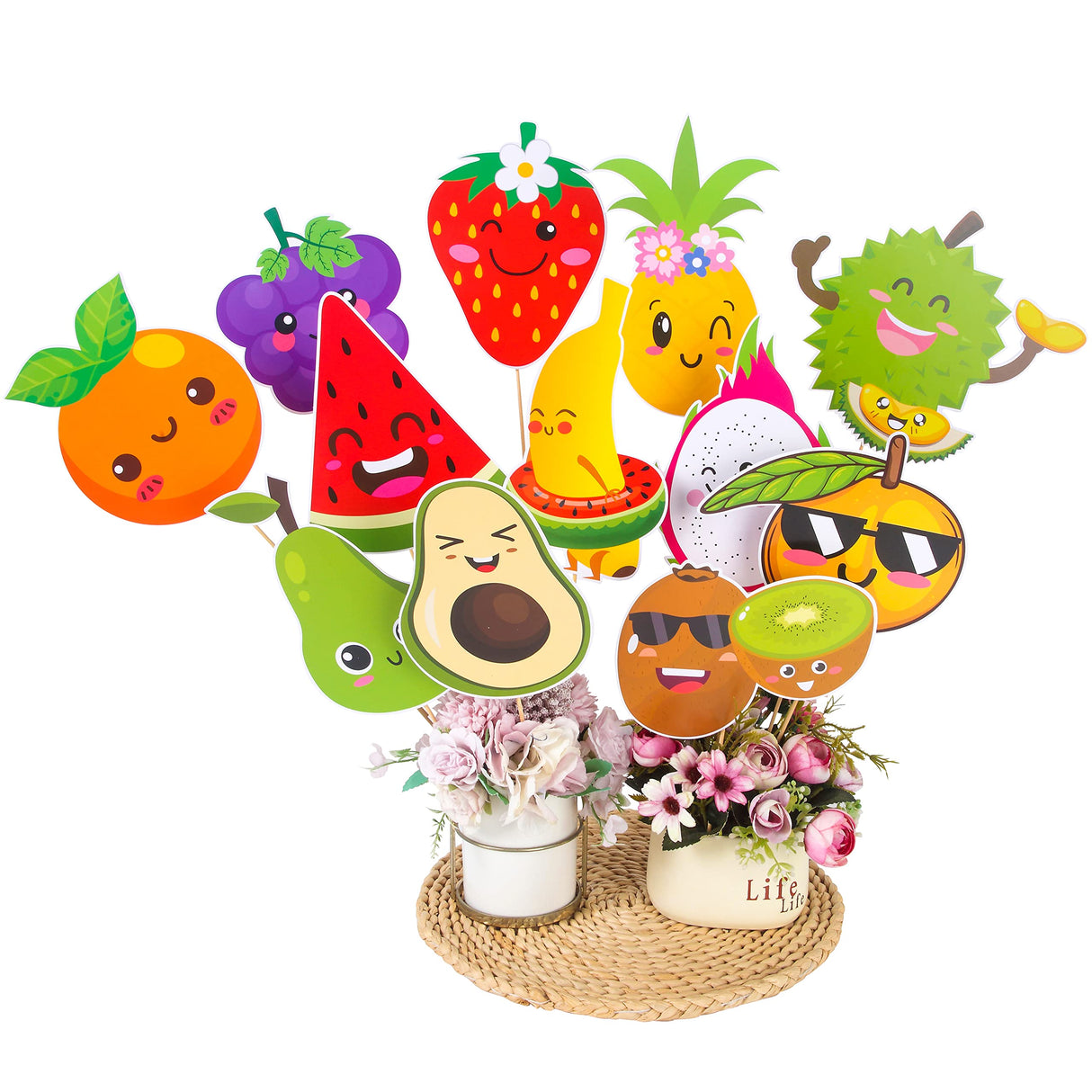 Tutti Frutti Party Centerpieces Sticks 24pcs Summer Fruit Table Toppers Decorations for Tutti Fruity Party Tropical Fruit Theme Birthday Party Baby Shower Supplies