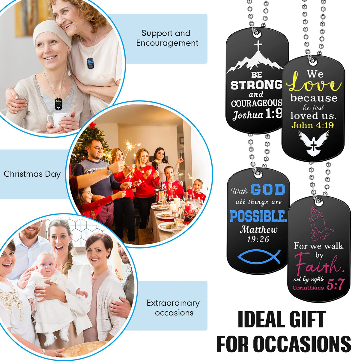 Yaomiao 20 Pieces Christian Religious Dog Tag Necklaces with Bible Verses Scripture Dog Tags Necklaces Stainless Steel Cross Necklace Bible Verse Inspirational Gift with Chain for Men Women Boys
