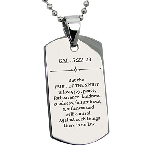 Tioneer Stainless Steel Fruit of the Spirit Galatians 5:22-23 Dog Tag Pendant Necklace