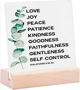 Love, Joy, Peace Decor Sign, Christian Gift Bible Verse Quote Scripture Gift, Bible Verse Tabletop Sign, Fruit of the Spirit Sign, Scripture Ceramic Table Plaque With Wooden Stand Desk Decorations