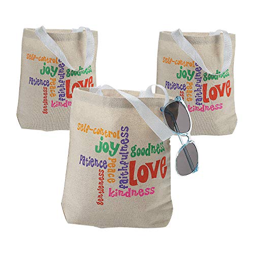Fun Express Fruit Of The Spirit Tote Bags, Set of 12 - Church Welcome and Gift Bags and Religious Supplies